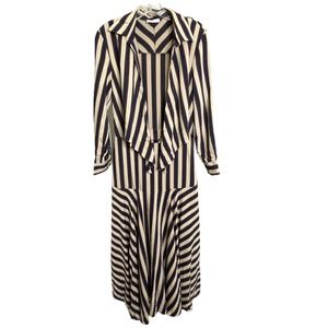 Sandro Vilna Knotted Striped Twill Maxi Dress Women's Long Sleeve Sz 38 NWT $490